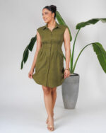 Waist Pleat-Fitted Short Dress