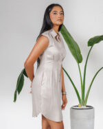 Waist Pleat-Fitted Short Dress - Image 3