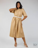 Front Button Down Straight Sleeve Dress