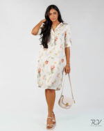 Three Quarter Sleeve Dress With Front Pocket